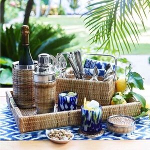 Aerin rattan bottle chiller and set of coasters